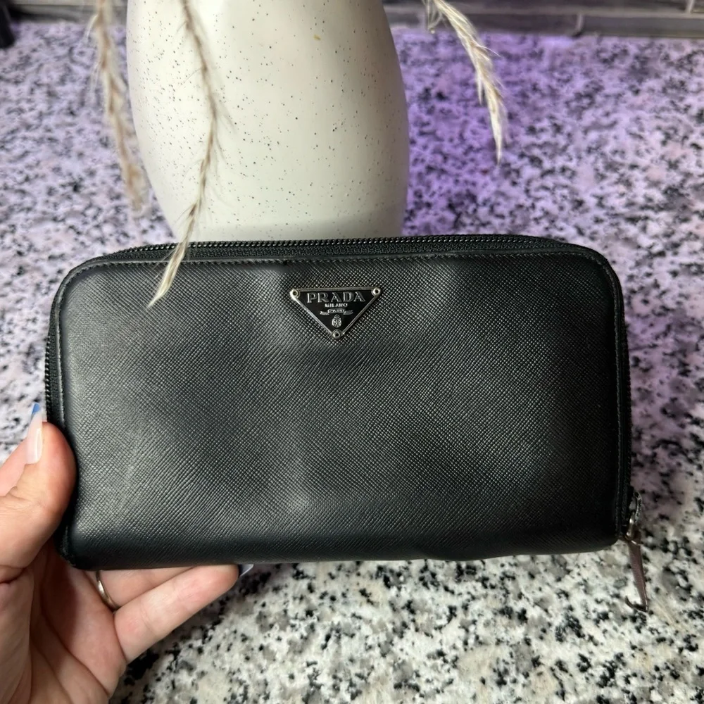 Prada | Black Zip Around Wallet Saffiano Leather Long